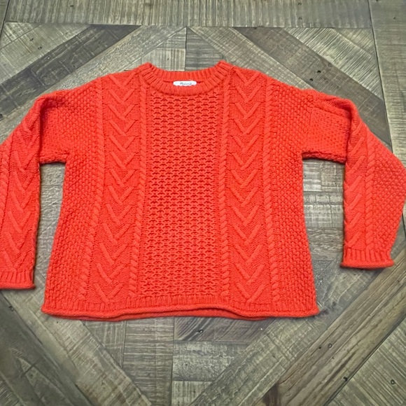 Madewell Sweaters - Madewell Vibrant Orange Cable Knit Sweater